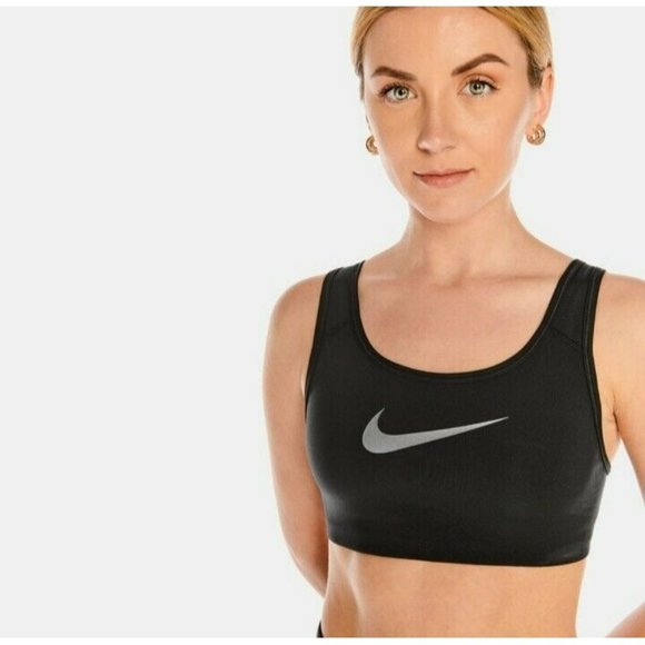 LARGE NIKE AIR WOMEN'S SWIOSH bra BLACK GREY DC5543-010 SPORTSWEAR TOP TRAINING - Picture 1 of 8